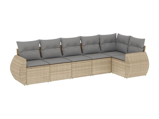 6-piece garden furniture set with cushions, beige wicker resin 08146PJTN