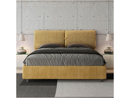 Upholstered bed without slatted base, 160x190 cm, Parisianestop 3 yellow fabric, Parisianestop 77634XHJN