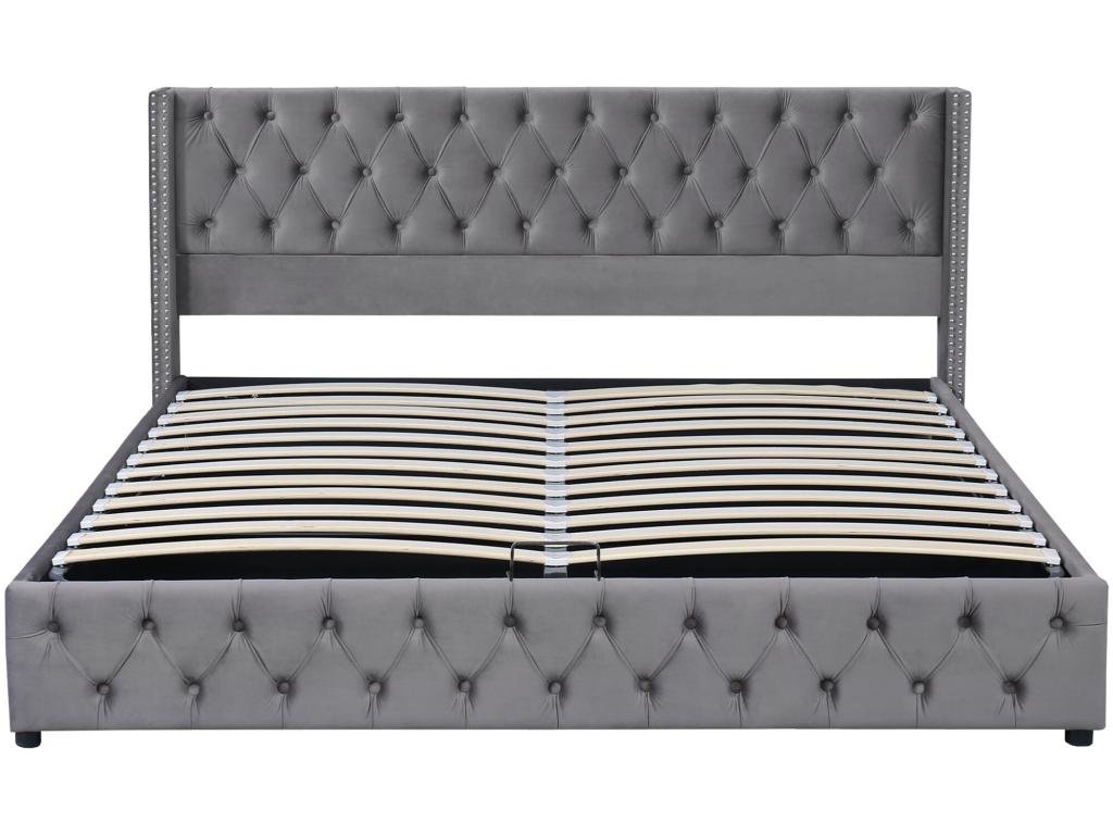 Storage bed - 160x200 cm - velvet - Parisianestop style slatted base - grey color 84603XQQH