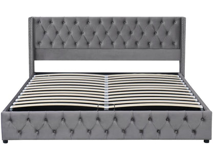 Storage bed - 160x200 cm - velvet - Parisianestop style slatted base - grey color 84603XQQH