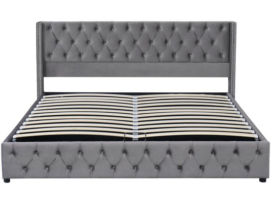 Storage bed - 160x200 cm - velvet - Parisianestop style slatted base - grey color 84603XQQH
