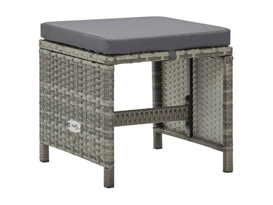 Set of 4 garden stools with cushions, grey wicker resin, 2 15204DTWQ