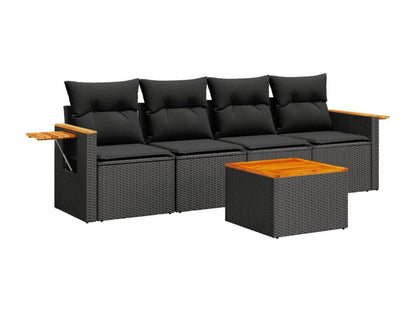5-piece garden furniture set with cushions, black resin wicker, 33008ZVFF