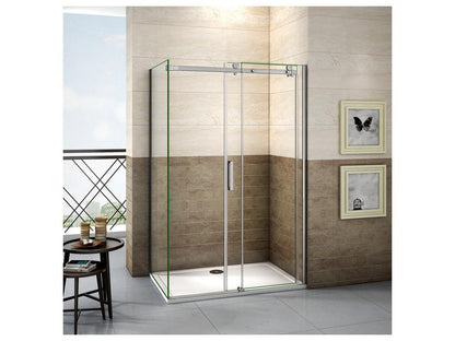 Sliding shower enclosure 130x70x195cm, 130cm shower door, 195cm high side panel, 8mm anti-limescale glass, 49514BKGE