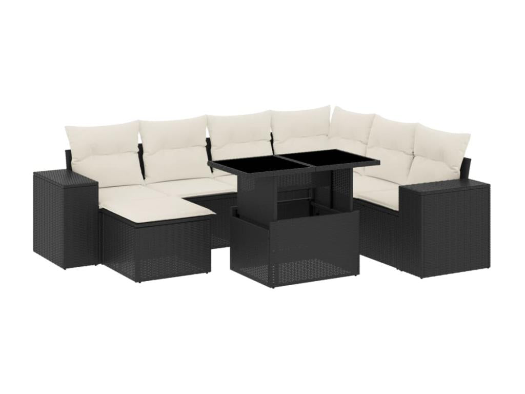 8-piece garden furniture set with cushions, black resin wicker, 34495KGTF