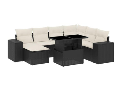 8-piece garden furniture set with cushions, black resin wicker, 34495KGTF