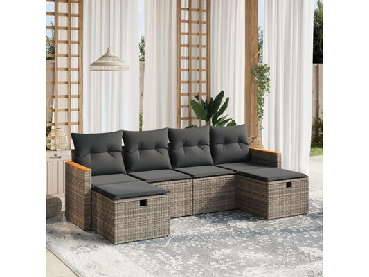 6-piece garden furniture set with grey resin wicker cushions 86159RHCA