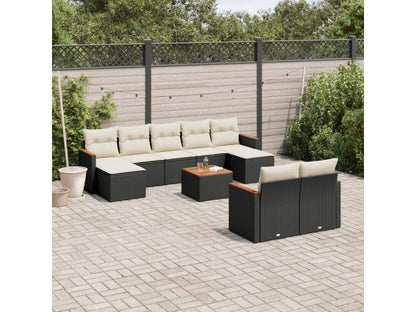 10-piece garden furniture set with cushions, black resin wicker, 26216DWVX