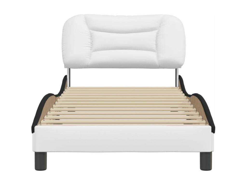 Bed frame with headboard, white and black, 90x190cm, faux leather, 65637DDYS
