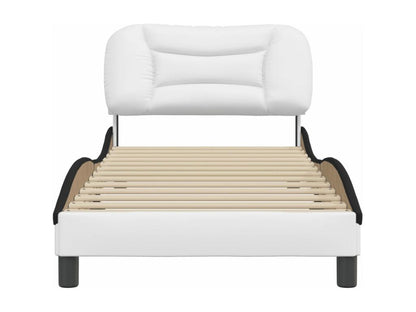 Bed frame with headboard, white and black, 90x190cm, faux leather, 65637DDYS