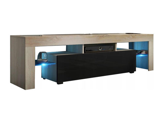 Parisianestop LED TV stand in matte oak with black lacquered door, 160 cm, 44215AMDF