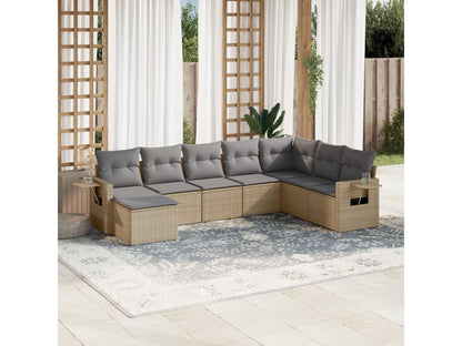 8-piece garden furniture set with cushions, beige wicker resin, 78499YTRZ