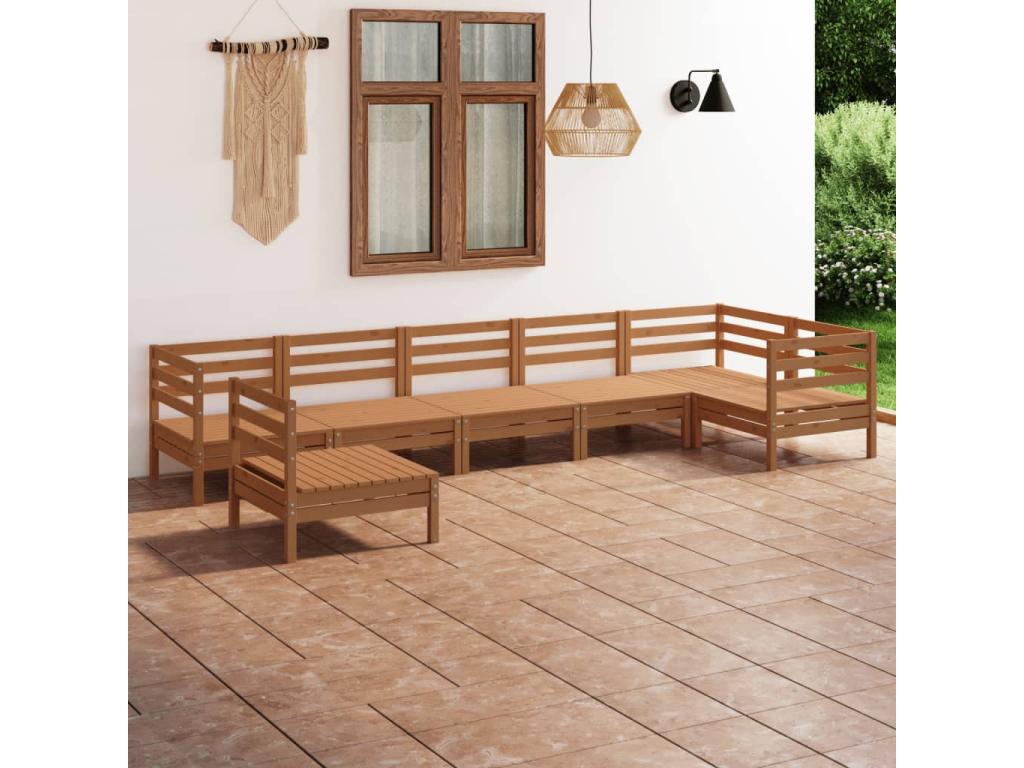 7-piece garden furniture set, solid pine wood, honey brown, 15353JZEI
