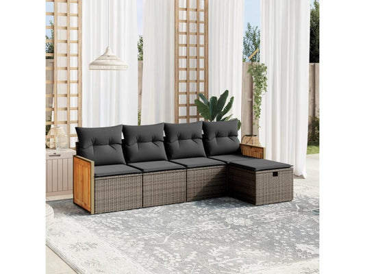 5-piece garden furniture set with grey resin wicker cushions 70442ABVJ