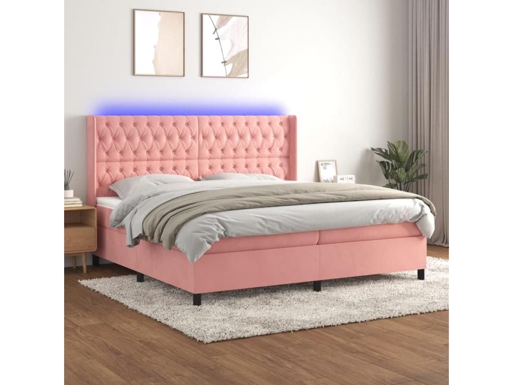 Upholstered bed base with mattress and LED light, Pink, 200x200 cm, Velvet, 28382ETEX