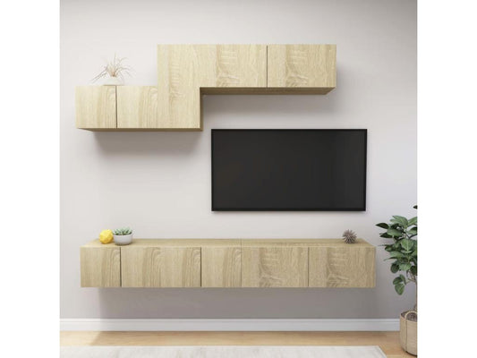6-Piece TV Unit Set, Oak Finish, Maisonpuretop Chipboard 01312JHJV
