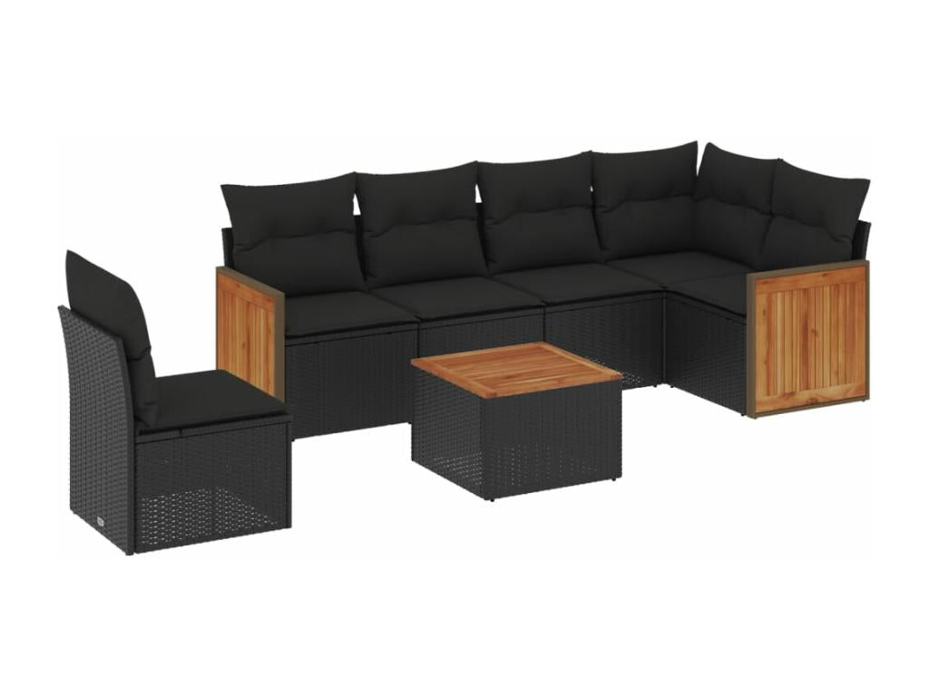7-piece garden furniture set with cushions, black woven resin 86061SWQJ