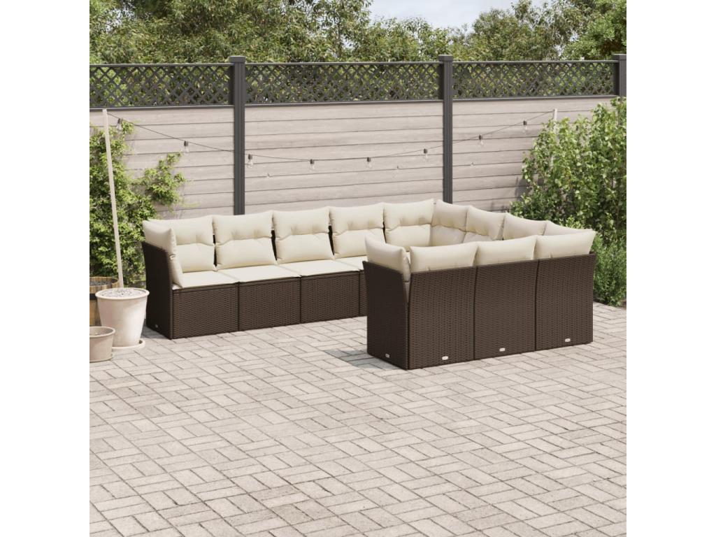 10-piece garden furniture set with brown resin wicker cushions 44599FDLO