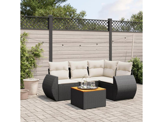 5-piece garden furniture set with cushions, black resin wicker 09060ETJH