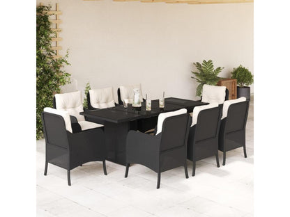 9-piece garden dining set with cushions, black resin wicker 01984FJWX
