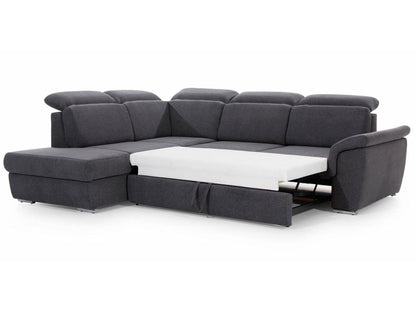 Left-hand corner sofa bed in dark grey fabric with adjustable headrests, Artvivrestore, 260cm, 38901ORPL
