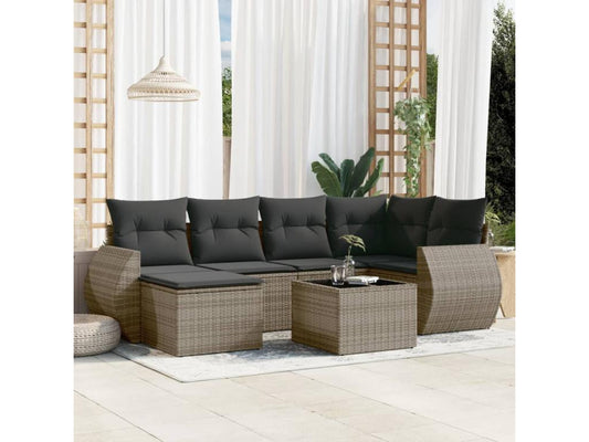 Garden furniture set with cushions, 7 pieces, grey woven resin, 67202ZHCZ