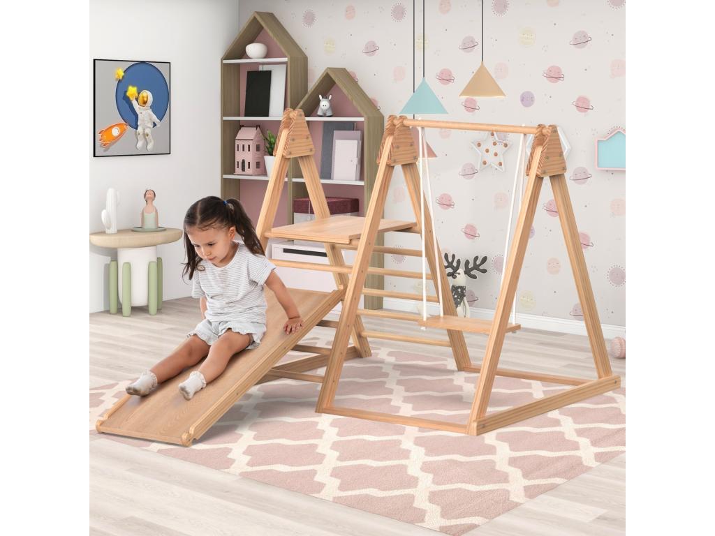 3-in-1 Wooden Play Area for Children - With Slide, Swing, and Ladder - Made of Solid Pine 26554ERRT