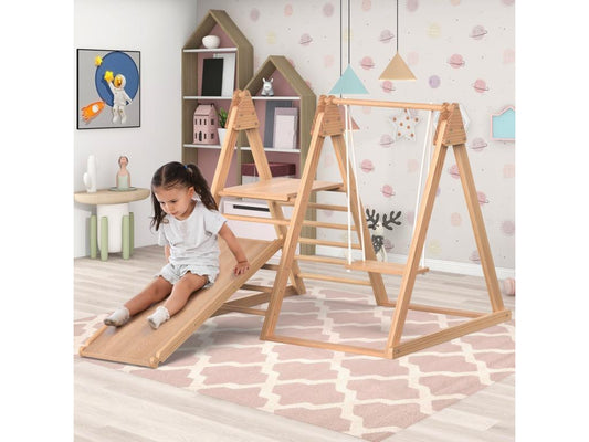 3-in-1 Wooden Play Area for Children - With Slide, Swing, and Ladder - Made of Solid Pine 26554ERRT