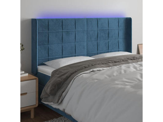 Dark Blue LED Headboard 163x16x118/128 cm Velvet 27279KWBB