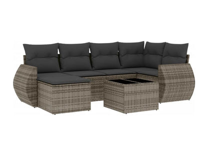 Garden furniture set with cushions, 7 pieces, grey woven resin, 67202ZHCZ