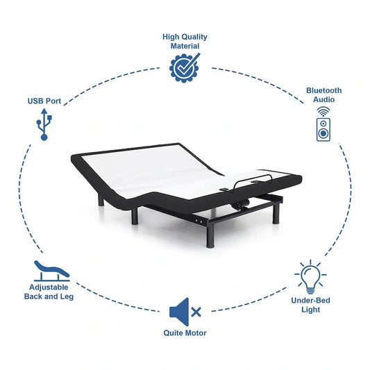 Brenner Modern Black Adjustable Bed Frame with 4 Positions and USB Ports by Furniture of America