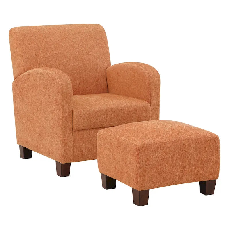 OS Home and Office Furniture Aiden Chair &amp; Ottoman Herringbone Orange with Medium Espresso Legs