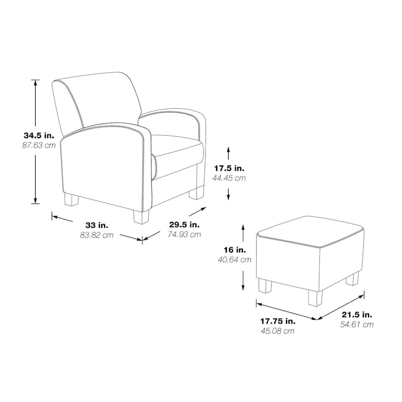 OS Home and Office Furniture Aiden Chair &amp; Ottoman Herringbone Orange with Medium Espresso Legs