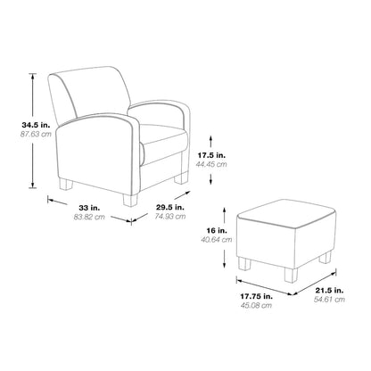 OS Home and Office Furniture Aiden Chair &amp; Ottoman Herringbone Orange with Medium Espresso Legs