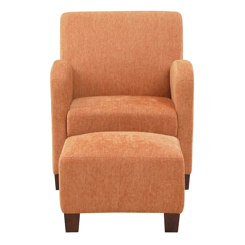 OS Home and Office Furniture Aiden Chair &amp; Ottoman Herringbone Orange with Medium Espresso Legs