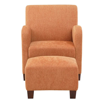 OS Home and Office Furniture Aiden Chair &amp; Ottoman Herringbone Orange with Medium Espresso Legs