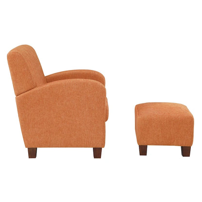 OS Home and Office Furniture Aiden Chair &amp; Ottoman Herringbone Orange with Medium Espresso Legs
