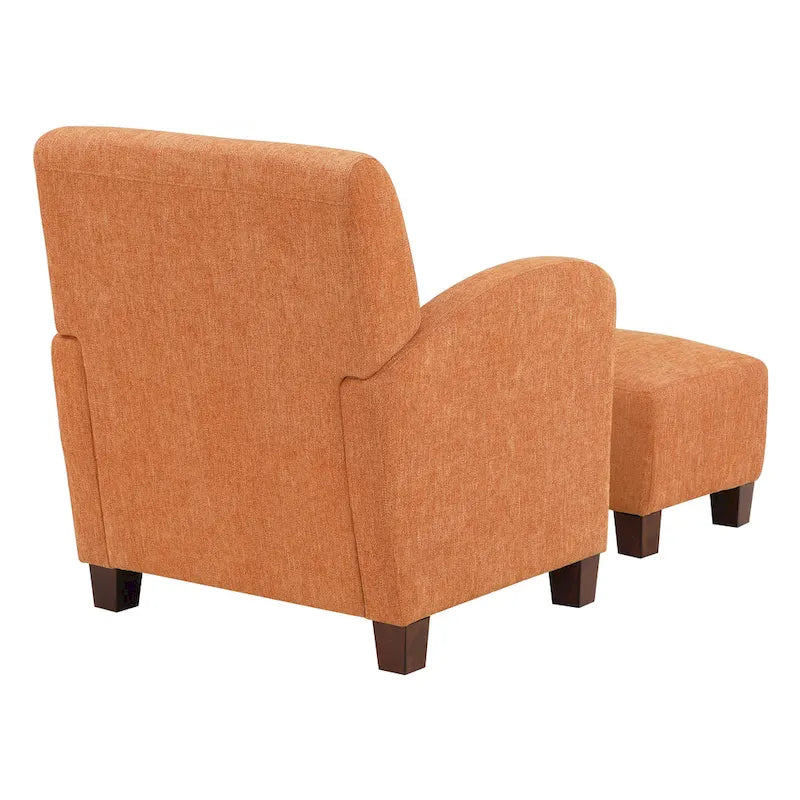 OS Home and Office Furniture Aiden Chair &amp; Ottoman Herringbone Orange with Medium Espresso Legs