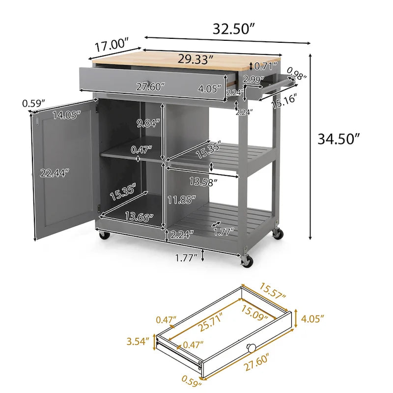 Telfair Kitchen Cart with Wheels by Christopher Knight Home