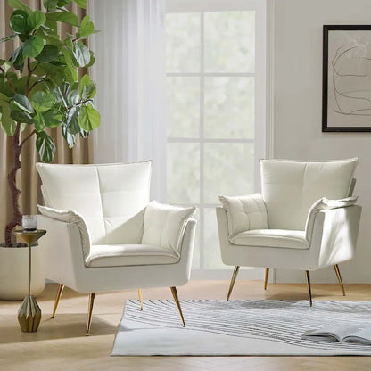 1ida Modern Velvet Tufted Accent Armchair with Gold Metal Legs Set of 2 by HULALA HOME