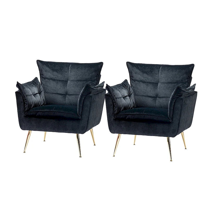 1ida Modern Velvet Tufted Accent Armchair with Gold Metal Legs Set of 2 by HULALA HOME