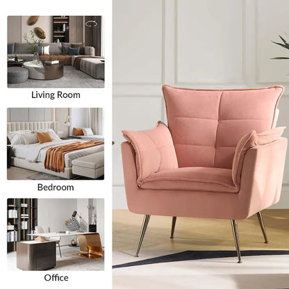 1ida Modern Velvet Tufted Accent Armchair with Gold Metal Legs Set of 2 by HULALA HOME