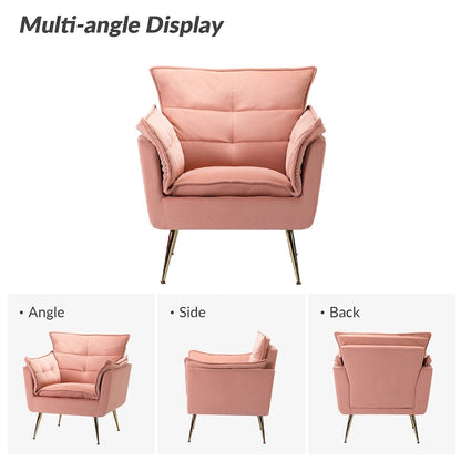 1ida Modern Velvet Tufted Accent Armchair with Gold Metal Legs Set of 2 by HULALA HOME