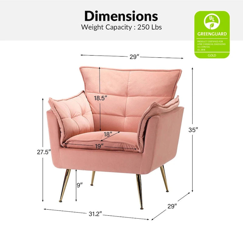 1ida Modern Velvet Tufted Accent Armchair with Gold Metal Legs Set of 2 by HULALA HOME