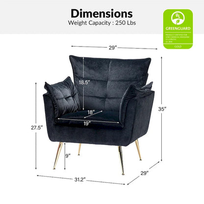 1ida Modern Velvet Tufted Accent Armchair with Gold Metal Legs Set of 2 by HULALA HOME