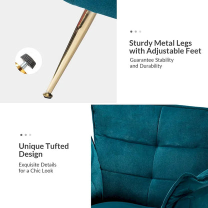 1ida Modern Velvet Tufted Accent Armchair with Gold Metal Legs Set of 2 by HULALA HOME