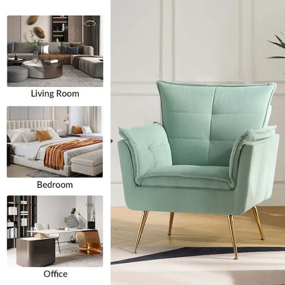 1ida Modern Velvet Tufted Accent Armchair with Gold Metal Legs Set of 2 by HULALA HOME