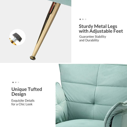 1ida Modern Velvet Tufted Accent Armchair with Gold Metal Legs Set of 2 by HULALA HOME