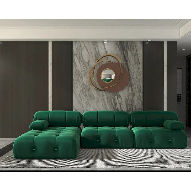 Velvet Sectional Sofa Reversible Modular Couch, Green