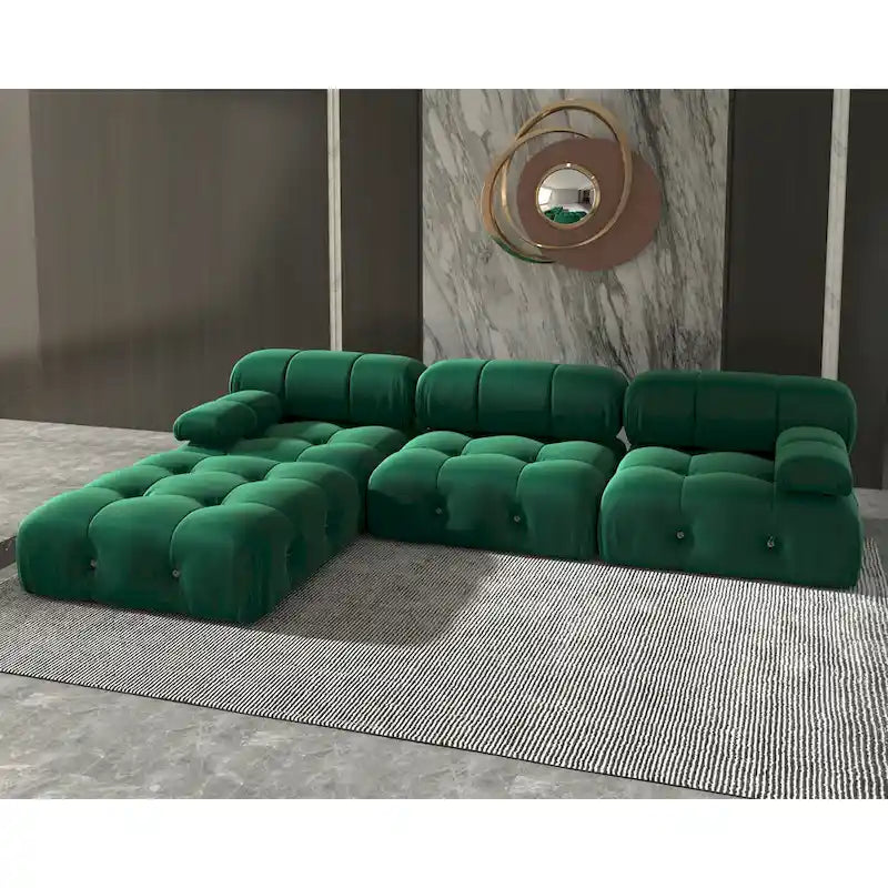 Velvet Sectional Sofa Reversible Modular Couch, Green